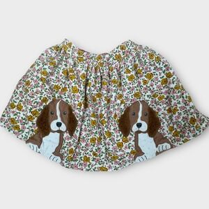 Mini Boden Floral Corduroy Skirt Kids 6-7Y White Pink Dog Applique Excellent